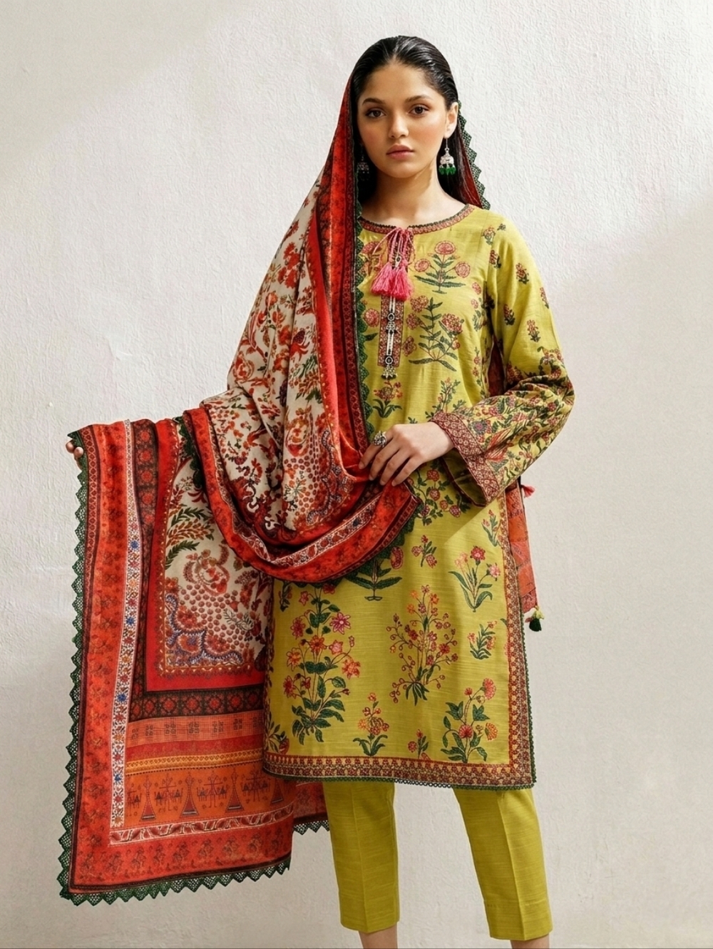 Hussain Rehar | Winter Shawl Khaddar 3 Piece Embroidered Suit - Picture 2 of 5